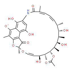 ChemSpider 2D Image | (7S,9Z,11S,12R,13R,14R,15R,16R,17S,18S,19Z,21Z)-13-Acetoxy-11,15,17,27,29-pentahydroxy-3,7,12,14,16,18,22-heptamethyl-6,23-dioxo-8,30-dioxa-24-azatetracyclo[23.3.1.1~4,7~.0~5,28~]triaconta-1(29),2,4,9
,19,21,25,27-octaen-2-olate | C36H44NO12