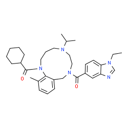 ChemSpider 2D Image | Cyclohexyl{8-[(1-ethyl-1H-benzimidazol-5-yl)carbonyl]-5-isopropyl-13-methyl-2,3,4,5,6,7,8,9-octahydro-1H-1,5,8-benzotriazacycloundecin-1-yl}methanone | C33H45N5O2