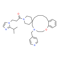 ChemSpider 2D Image | 3-(2-Isopropyl-1H-imidazol-1-yl)-1-[4-(4-pyridinylmethyl)-2,3,4,5,7,8,9,10-octahydro-1'H-spiro[1,4-benzoxazacyclododecine-6,4'-piperidin]-1'-yl]-1-propanone | C33H45N5O2