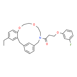 ChemSpider 2D Image | 1-[5-Ethyl-9,12-dioxa-15-azatricyclo[15.3.1.0~3,8~]henicosa-1(21),3,5,7,17,19-hexaen-15-yl]-3-(3-fluorophenoxy)-1-propanone | C29H32FNO4