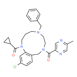 ChemSpider 2D Image | [5-Benzyl-12-chloro-1-(cyclopropylcarbonyl)-1,2,3,4,5,6,7,9-octahydro-8H-1,5,8-benzotriazacycloundecin-8-yl](5-methyl-2-pyrazinyl)methanone | C29H32ClN5O2