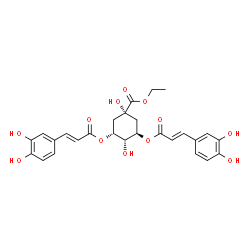 ChemSpider 2D Image | Ethyl (3R,5R)-3,5-bis{[(2E)-3-(3,4-dihydroxyphenyl)-2-propenoyl]oxy}-1,4-dihydroxycyclohexanecarboxylate | C27H28O12