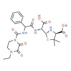 ChemSpider 2D Image | (2R,4S)-2-[(R)-Carboxy{[{[(4-ethyl-2,3-dioxo-1-piperazinyl)carbonyl]amino}(phenyl)acetyl]amino}methyl]-5,5-dimethyl-1,3-thiazolidine-4-carboxylic acid | C23H29N5O8S