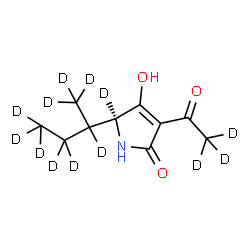 ChemSpider 2D Image | (5S)-5-[(~2~H_9_)-2-Butanyl]-3-(~2~H_3_)ethanoyl-4-hydroxy(5-~2~H)-1,5-dihydro-2H-pyrrol-2-one | C10H2D13NO3