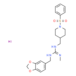 ChemSpider 2D Image | 1-(1,3-Benzodioxol-5-ylmethyl)-2-methyl-3-{[1-(phenylsulfonyl)-4-piperidinyl]methyl}guanidine hydroiodide (1:1) | C22H29IN4O4S
