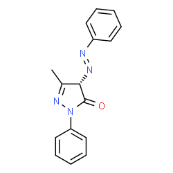 ChemSpider 2D Image | (4S)-5-Methyl-2-phenyl-4-[(E)-phenyldiazenyl]-2,4-dihydro-3H-pyrazol-3-one | C16H14N4O