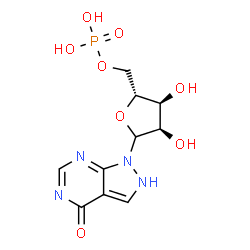 ChemSpider 2D Image | 1-(5-O-Phosphono-D-ribofuranosyl)-1,2-dihydro-4H-pyrazolo[3,4-d]pyrimidin-4-one | C10H13N4O8P
