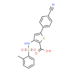 ChemSpider 2D Image | 5-(4-Cyanophenyl)-3-{[(2-methylphenyl)sulfonyl]amino}-2-thiophenecarboxylic acid | C19H14N2O4S2