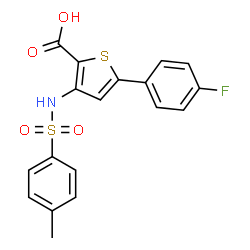ChemSpider 2D Image | 5-(4-Fluorophenyl)-3-{[(4-methylphenyl)sulfonyl]amino}-2-thiophenecarboxylic acid | C18H14FNO4S2