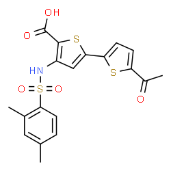 ChemSpider 2D Image | 5'-Acetyl-4-{[(2,4-dimethylphenyl)sulfonyl]amino}-2,2'-bithiophene-5-carboxylic acid | C19H17NO5S3