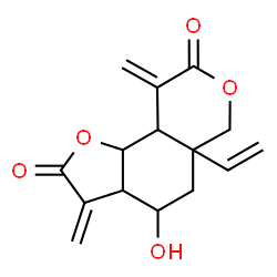 ChemSpider 2D Image | 4-Hydroxy-3,9-bis(methylene)-5a-vinyloctahydro-2H-furo[2,3-f]isochromene-2,8(3H)-dione | C15H16O5
