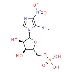 ChemSpider 2D Image | 4-Nitro-1-(5-O-phosphono-beta-D-ribofuranosyl)-1H-imidazol-5-amine | C8H13N4O9P