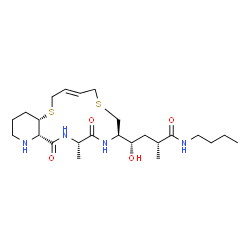 ChemSpider 2D Image | (2R,4S)-N-Butyl-4-hydroxy-2-methyl-4-[(4aS,7E,12R,15S,17aS)-15-methyl-14,17-dioxo-2,3,4,4a,6,9,11,12,13,14,15,16,17,17a-tetradecahydro-1H-pyrido[2,3-i][1,11,4,7]dithiadiazacyclopentadecin-12-yl]butana
mide | C24H42N4O4S2