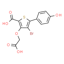 ChemSpider 2D Image | 4-Bromo-3-(carboxymethoxy)-5-(4-hydroxyphenyl)-2-thiophenecarboxylic acid | C13H9BrO6S