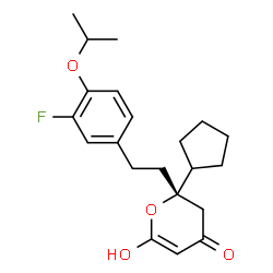 ChemSpider 2D Image | (2S)-2-Cyclopentyl-2-[2-(3-fluoro-4-isopropoxyphenyl)ethyl]-6-hydroxy-2,3-dihydro-4H-pyran-4-one | C21H27FO4