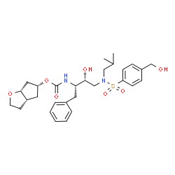 ChemSpider 2D Image | (3aS,5R,6aR)-Hexahydro-2H-cyclopenta[b]furan-5-yl {(2S,3R)-3-hydroxy-4-[{[4-(hydroxymethyl)phenyl]sulfonyl}(isobutyl)amino]-1-phenyl-2-butanyl}carbamate | C29H40N2O7S