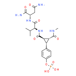 ChemSpider 2D Image | N-({(1R,2R,3S)-2-(Methylcarbamoyl)-3-[4-(phosphonooxy)phenyl]cyclopropyl}carbonyl)-L-valyl-L-aspartamide | C21H30N5O9P