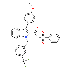 ChemSpider 2D Image | 3-(4-Methoxyphenyl)-N-(phenylsulfonyl)-1-[3-(trifluoromethyl)benzyl]-1H-indole-2-carboxamide | C30H23F3N2O4S