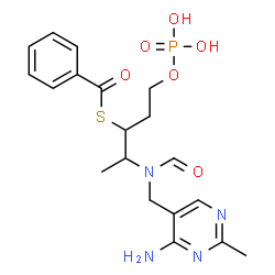 ChemSpider 2D Image | 2-{[(4-Amino-2-methyl-5-pyrimidinyl)methyl](formyl)amino}-3-S-benzoyl-1,2,4-trideoxy-5-O-phosphono-3-thiopentitol | C19H25N4O6PS