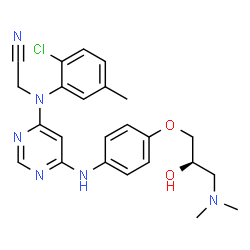 ChemSpider 2D Image | {(2-Chloro-5-methylphenyl)[6-({4-[(2R)-3-(dimethylamino)-2-hydroxypropoxy]phenyl}amino)-4-pyrimidinyl]amino}acetonitrile | C24H27ClN6O2