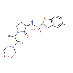 ChemSpider 2D Image | 5-Chloro-N-{(3S)-1-[(2S)-1-(4-morpholinyl)-1-oxo-2-propanyl]-2-oxo-3-pyrrolidinyl}-1-benzothiophene-2-sulfonamide | C19H22ClN3O5S2