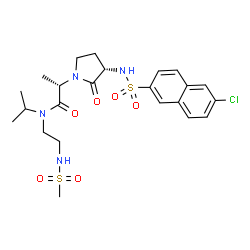 ChemSpider 2D Image | (2S)-2-[(3S)-3-{[(6-Chloro-2-naphthyl)sulfonyl]amino}-2-oxo-1-pyrrolidinyl]-N-isopropyl-N-{2-[(methylsulfonyl)amino]ethyl}propanamide | C23H31ClN4O6S2