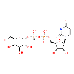 ChemSpider 2D Image | [[(2R,3S,4R,5R)-5-(2,4-dioxopyrimidin-1-yl)-3,4-dihydroxy-tetrahydrofuran-2-yl]methoxy-oxido-phosphoryl] [(2R,3R,4S,5R,6R)-3,4,5-trihydroxy-6-(hydroxymethyl)tetrahydropyran-2-yl] phosphate | C15H22N2O17P2