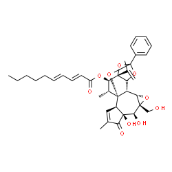 ChemSpider 2D Image | (1R,2R,6S,7S,8R,10S,11S,16S,17R,18R)-6,7-Dihydroxy-8-(hydroxymethyl)-16-isopropenyl-4,18-dimethyl-5-oxo-14-phenyl-9,13,15,19-tetraoxahexacyclo[12.4.1.0~1,11~.0~2,6~.0~8,10~.0~12,16~]nonadec-3-en-17-yl
 (2E,4E)-2,4-decadienoate | C37H44O10