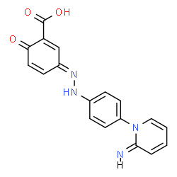 ChemSpider 2D Image | (3E)-3-({4-[(2E)-2-Imino-1(2H)-pyridinyl]phenyl}hydrazono)-6-oxo-1,4-cyclohexadiene-1-carboxylic acid | C18H14N4O3