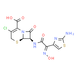 ChemSpider 2D Image | (6R,7R)-7-{[(2E)-2-(2-Amino-1,3-thiazol-4-yl)-2-(hydroxyimino)acetyl]amino}-3-chloro-8-oxo-5-thia-1-azabicyclo[4.2.0]oct-2-ene-2-carboxylic acid | C12H10ClN5O5S2