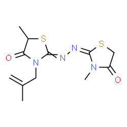 ChemSpider 2D Image | 5-Methyl-2-[(2E)-(3-methyl-4-oxo-1,3-thiazolidin-2-ylidene)hydrazono]-3-(2-methyl-2-propen-1-yl)-1,3-thiazolidin-4-one | C12H16N4O2S2