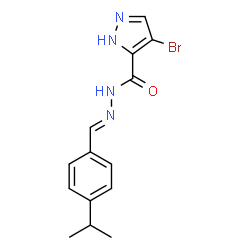 ChemSpider 2D Image | 4-Bromo-N'-[(E)-(4-isopropylphenyl)methylene]-1H-pyrazole-5-carbohydrazide | C14H15BrN4O