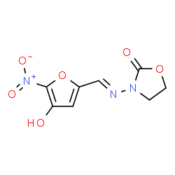 ChemSpider 2D Image | 2-Oxazolidinone, 3-(((4-hydroxy-5-nitro-2-furanyl)methylene)amino)- | C8H7N3O6