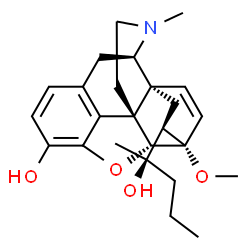 ChemSpider 2D Image | (5alpha,18R)-18-[(2R)-2-Hydroxy-2-pentanyl]-6-methoxy-17-methyl-7,8-didehydro-18,19-dihydro-4,5-epoxy-6,14-ethenomorphinan-3-ol | C25H33NO4