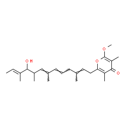 ChemSpider 2D Image | 2-[(2E,5E,7E,11E)-10-Hydroxy-3,7,9,11-tetramethyl-2,5,7,11-tridecatetraen-1-yl]-6-methoxy-3,5-dimethyl-4H-pyran-4-one | C25H36O4