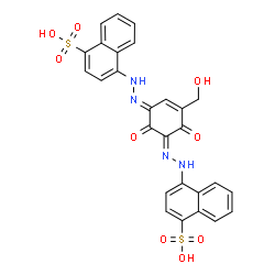 ChemSpider 2D Image | 4,4'-{[5-(Hydroxymethyl)-2,6-dioxo-4-cyclohexene-1,3-diylidene]di(2E)-1-hydrazinyl-2-ylidene}di(1-naphthalenesulfonic acid) | C27H20N4O9S2