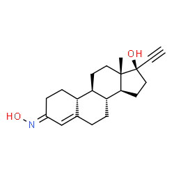 ChemSpider 2D Image | (3E,17alpha)-3-(Hydroxyimino)-19-norpregn-4-en-20-yn-17-ol | C20H27NO2