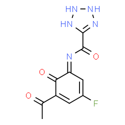 ChemSpider 2D Image | N-[(1E)-5-Acetyl-3-fluoro-6-oxo-2,4-cyclohexadien-1-ylidene]-2,3-dihydro-1H-tetrazole-5-carboxamide | C10H8FN5O3