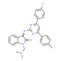 ChemSpider 2D Image | (3Z)-3-{[4-(4-Chlorophenyl)-6-(4-methylphenyl)-2-pyrimidinyl]imino}-1-[(dimethylamino)methyl]-1,3-dihydro-2H-indol-2-one | C28H24ClN5O
