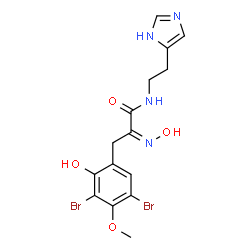 ChemSpider 2D Image | (2Z)-3-(3,5-Dibromo-2-hydroxy-4-methoxyphenyl)-2-(hydroxyimino)-N-[2-(1H-imidazol-5-yl)ethyl]propanamide | C15H16Br2N4O4