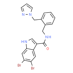 ChemSpider 2D Image | 5,6-Dibromo-N-[2-(1H-pyrazol-1-ylmethyl)benzyl]-1H-indole-3-carboxamide | C20H16Br2N4O