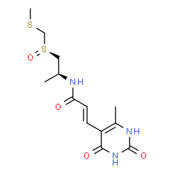 ChemSpider 2D Image | (2E)-3-(6-Methyl-2,4-dioxo-1,2,3,4-tetrahydro-5-pyrimidinyl)-N-[(2S)-1-{(R)-[(methylsulfanyl)methyl]sulfinyl}-2-propanyl]acrylamide | C13H19N3O4S2