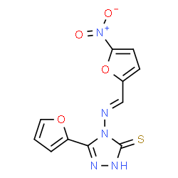 ChemSpider 2D Image | 5-(2-Furyl)-4-{(E)-[(5-nitro-2-furyl)methylene]amino}-2,4-dihydro-3H-1,2,4-triazole-3-thione | C11H7N5O4S
