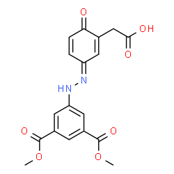 ChemSpider 2D Image | [(3E)-3-{[3,5-Bis(methoxycarbonyl)phenyl]hydrazono}-6-oxo-1,4-cyclohexadien-1-yl]acetic acid | C18H16N2O7