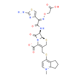 ChemSpider 2D Image | (6R,7R)-7-({(2E)-2-(2-Amino-1,3-thiazol-4-yl)-2-[(carboxymethoxy)imino]acetyl}amino)-3-{[(1-methyl-6,7-dihydro-5H-cyclopenta[b]pyridinium-4-yl)sulfanyl]methyl}-8-oxo-5-thia-1-azabicyclo[4.2.0]oct-2-en
e-2-carboxylate | C24H24N6O7S3