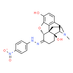 ChemSpider 2D Image | (5alpha,6Z)-17-Methyl-6-[(4-nitrophenyl)hydrazono]-4,5-epoxymorphinan-3,14-diol | C23H24N4O5
