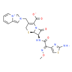 ChemSpider 2D Image | (6R,7R)-7-{[(2E)-2-(2-Amino-1,3-thiazol-4-yl)-2-(methoxyimino)acetyl]amino}-3-(2H-imidazo[1,5-a]pyridin-4-ium-2-ylmethyl)-8-oxo-5-thia-1-azabicyclo[4.2.0]oct-2-ene-2-carboxylate | C21H19N7O5S2