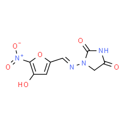 ChemSpider 2D Image | 1-{(E)-[(4-Hydroxy-5-nitro-2-furyl)methylene]amino}-2,4-imidazolidinedione | C8H6N4O6
