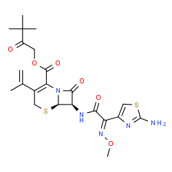 ChemSpider 2D Image | 3,3-Dimethyl-2-oxobutyl (6R,7R)-7-{[(2E)-2-(2-amino-1,3-thiazol-4-yl)-2-(methoxyimino)acetyl]amino}-3-isopropenyl-8-oxo-5-thia-1-azabicyclo[4.2.0]oct-2-ene-2-carboxylate | C22H27N5O6S2
