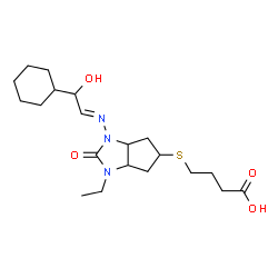 ChemSpider 2D Image | 4-({1-[(E)-(2-Cyclohexyl-2-hydroxyethylidene)amino]-3-ethyl-2-oxooctahydrocyclopenta[d]imidazol-5-yl}sulfanyl)butanoic acid | C20H33N3O4S